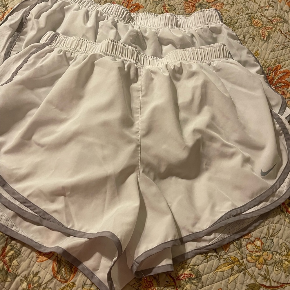 2 pair Nike white with grey trim shorts